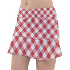 Picnic Gingham Red White Checkered Plaid Pattern Tennis Skorts by SpinnyChairDesigns