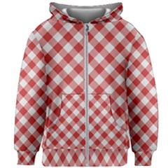 Picnic Gingham Red White Checkered Plaid Pattern Kids  Zipper Hoodie Without Drawstring by SpinnyChairDesigns