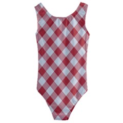 Picnic Gingham Red White Checkered Plaid Pattern Kids  Cut-out Back One Piece Swimsuit by SpinnyChairDesigns