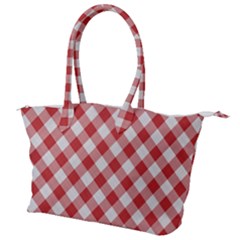 Picnic Gingham Red White Checkered Plaid Pattern Canvas Shoulder Bag by SpinnyChairDesigns