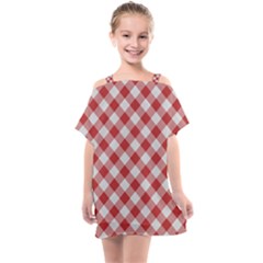 Picnic Gingham Red White Checkered Plaid Pattern Kids  One Piece Chiffon Dress by SpinnyChairDesigns