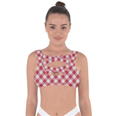 Picnic Gingham Red White Checkered Plaid Pattern Bandaged Up Bikini Top by SpinnyChairDesigns
