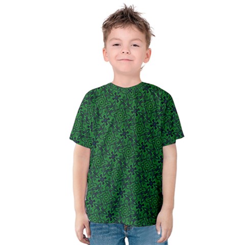 Green Intricate Pattern Kids  Cotton Tee by SpinnyChairDesigns