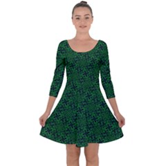 Green Intricate Pattern Quarter Sleeve Skater Dress by SpinnyChairDesigns