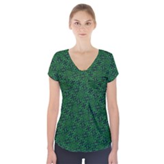 Green Intricate Pattern Short Sleeve Front Detail Top by SpinnyChairDesigns