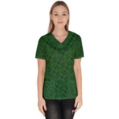 Green Intricate Pattern Women s V-neck Scrub Top by SpinnyChairDesigns