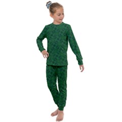 Green Intricate Pattern Kids  Long Sleeve Set  by SpinnyChairDesigns