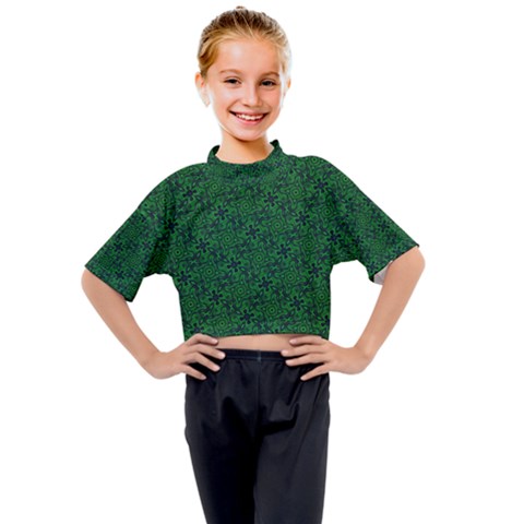 Green Intricate Pattern Kids Mock Neck Tee by SpinnyChairDesigns