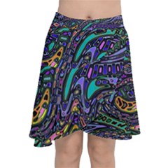 Multicolored Abstract Art Pattern Chiffon Wrap Front Skirt by SpinnyChairDesigns