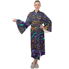 Multicolored Abstract Art Pattern Maxi Velour Kimono by SpinnyChairDesigns