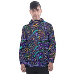 Multicolored Abstract Art Pattern Men s Front Pocket Pullover Windbreaker by SpinnyChairDesigns