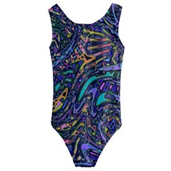 Multicolored Abstract Art Pattern Kids  Cut-out Back One Piece Swimsuit by SpinnyChairDesigns