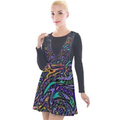 Multicolored Abstract Art Pattern Plunge Pinafore Velour Dress by SpinnyChairDesigns