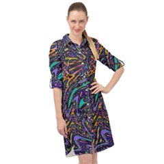 Multicolored Abstract Art Pattern Long Sleeve Mini Shirt Dress by SpinnyChairDesigns