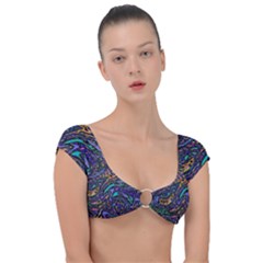 Multicolored Abstract Art Pattern Cap Sleeve Ring Bikini Top by SpinnyChairDesigns