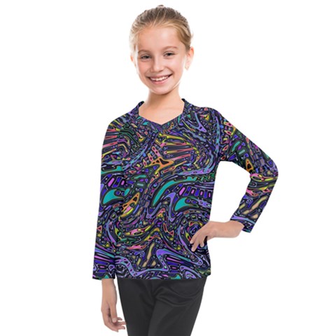 Multicolored Abstract Art Pattern Kids  Long Mesh Tee by SpinnyChairDesigns