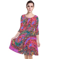 Abstract Art Multicolored Pattern Quarter Sleeve Waist Band Dress by SpinnyChairDesigns