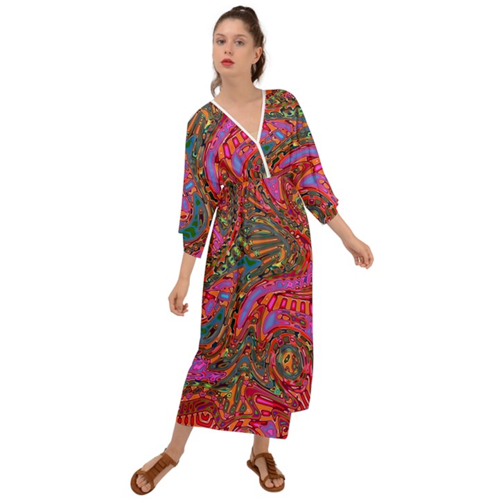 Abstract Art Multicolored Pattern Grecian Style  Maxi Dress