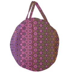 Abstract Retro Floral Stripes Pattern Giant Round Zipper Tote by SpinnyChairDesigns