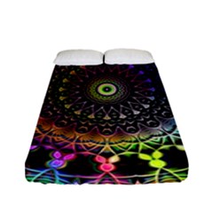 Colorful Rainbow Colored Arabesque Mandala Kaleidoscope  Fitted Sheet (full/ Double Size) by SpinnyChairDesigns