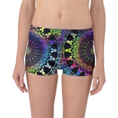 Colorful Rainbow Colored Arabesque Mandala Kaleidoscope  Reversible Boyleg Bikini Bottoms by SpinnyChairDesigns