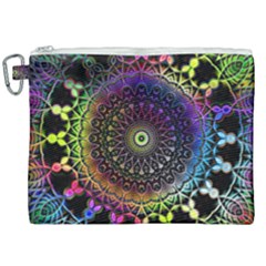 Colorful Rainbow Colored Arabesque Mandala Kaleidoscope  Canvas Cosmetic Bag (xxl) by SpinnyChairDesigns
