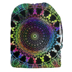 Colorful Rainbow Colored Arabesque Mandala Kaleidoscope  Drawstring Pouch (3xl) by SpinnyChairDesigns