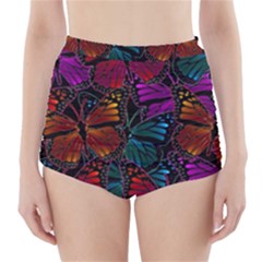 Colorful Monarch Butterfly Pattern High-waisted Bikini Bottoms by SpinnyChairDesigns