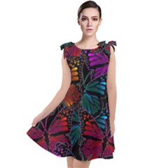 Colorful Monarch Butterfly Pattern Tie Up Tunic Dress by SpinnyChairDesigns