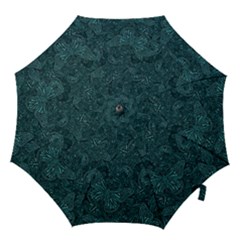 Dark Teal Butterfly Pattern Hook Handle Umbrellas (large) by SpinnyChairDesigns