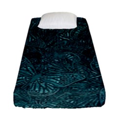 Dark Teal Butterfly Pattern Fitted Sheet (single Size) by SpinnyChairDesigns