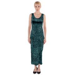 Dark Teal Butterfly Pattern Fitted Maxi Dress by SpinnyChairDesigns