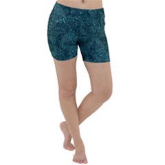 Dark Teal Butterfly Pattern Lightweight Velour Yoga Shorts by SpinnyChairDesigns