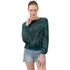 Dark Teal Butterfly Pattern Banded Bottom Chiffon Top by SpinnyChairDesigns