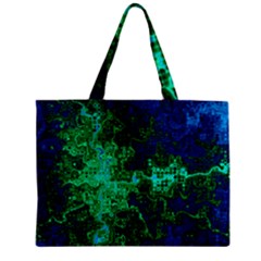 Abstract Green And Blue Techno Pattern Zipper Mini Tote Bag by SpinnyChairDesigns