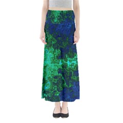 Abstract Green And Blue Techno Pattern Full Length Maxi Skirt by SpinnyChairDesigns