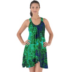 Abstract Green And Blue Techno Pattern Show Some Back Chiffon Dress by SpinnyChairDesigns