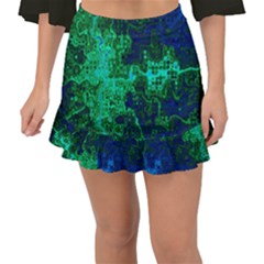 Abstract Green And Blue Techno Pattern Fishtail Mini Chiffon Skirt by SpinnyChairDesigns