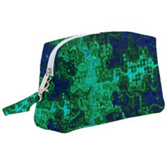 Abstract Green And Blue Techno Pattern Wristlet Pouch Bag (large) by SpinnyChairDesigns