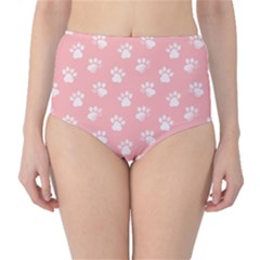 Animal Cat Dog Prints Pattern Pink White Classic High-waist Bikini Bottoms by SpinnyChairDesigns