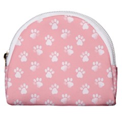 Animal Cat Dog Prints Pattern Pink White Horseshoe Style Canvas Pouch by SpinnyChairDesigns