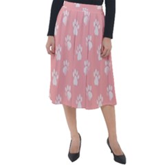 Animal Cat Dog Prints Pattern Pink White Classic Velour Midi Skirt  by SpinnyChairDesigns