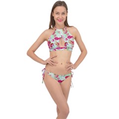  Cosmos Flowers Red Cross Front Halter Bikini Set by DinkovaArt