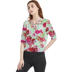  Cosmos Flowers Red Quarter Sleeve Blouse