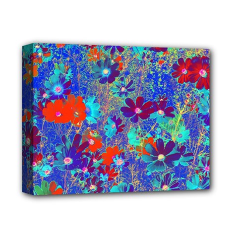 Cosmos Flowers Blue Red Deluxe Canvas 14  X 11  (stretched) by DinkovaArt