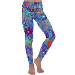 Cosmos Flowers Blue Red Kids  Lightweight Velour Classic Yoga Leggings by DinkovaArt