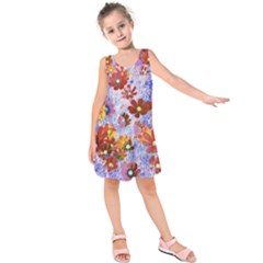 Cosmos Flowers Brown Kids  Sleeveless Dress by DinkovaArt