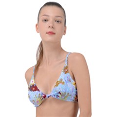 Cosmos Flowers Ligh Blue Knot Up Bikini Top