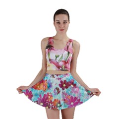 Cosmos Flowers Mini Skirt by DinkovaArt