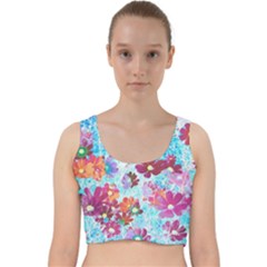 Cosmos Flowers Velvet Racer Back Crop Top by DinkovaArt